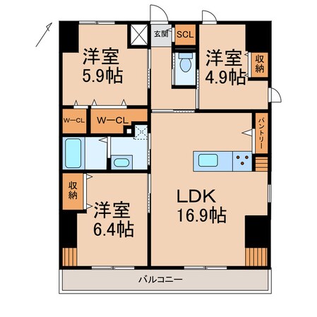 和歌山駅 徒歩7分 10階の物件間取画像